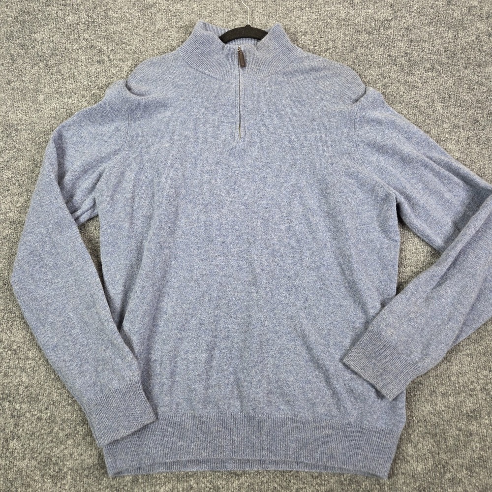 TAHARI 100% Cashmere Mens Size XL Sweater 1/4 Zip Blue Luxury Pullover